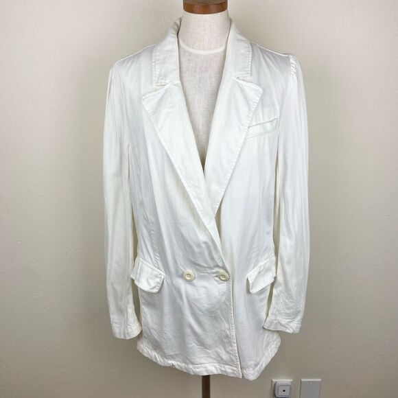 Free People Long Button-Front Collared Overcoat - White - Picture 1 of 6